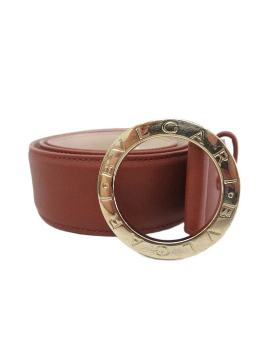 Bvlgari Logo Buckle Belt Eyelet Leather Gold 110 44 Brown LO main image 6